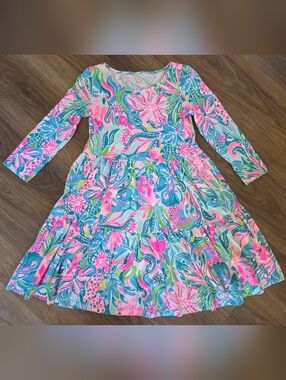 CUTE Lilly Pulitzer Geanna Swing Dress Turquoise Pink Blue XS Cotton